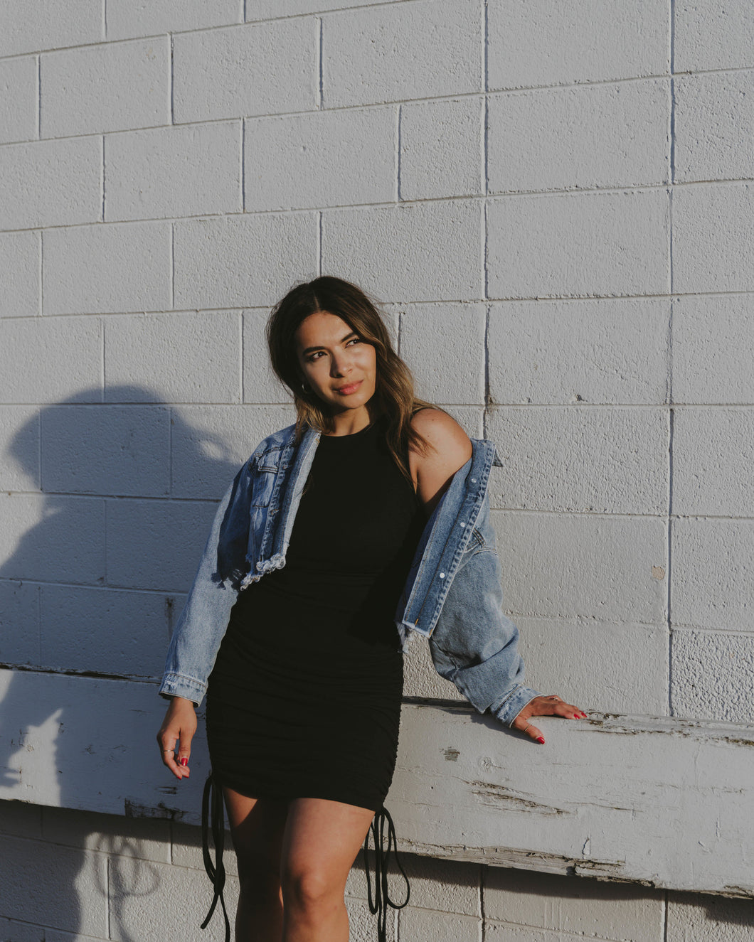 Black Ruched Drawstring Dress